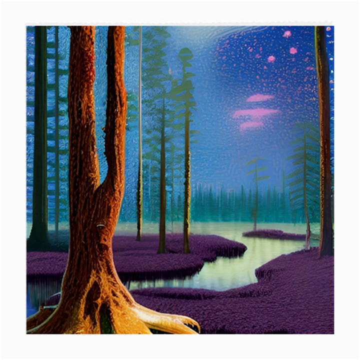 Artwork Outdoors Night Trees Setting Scene Forest Woods Light Moonlight Nature Medium Glasses Cloth