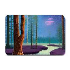 Artwork Outdoors Night Trees Setting Scene Forest Woods Light Moonlight Nature Small Doormat