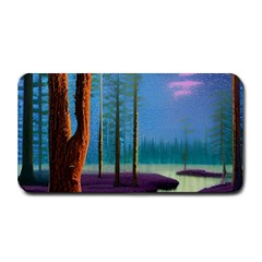 Artwork Outdoors Night Trees Setting Scene Forest Woods Light Moonlight Nature Medium Bar Mat