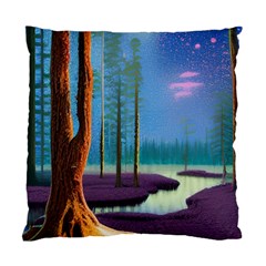 Artwork Outdoors Night Trees Setting Scene Forest Woods Light Moonlight Nature Standard Cushion Case (two Sides) by Posterlux