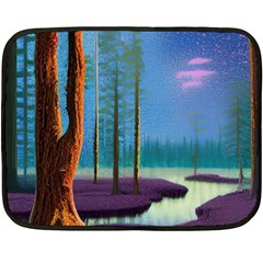 Artwork Outdoors Night Trees Setting Scene Forest Woods Light Moonlight Nature Fleece Blanket (mini) by Posterlux