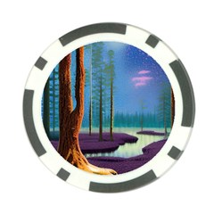 Artwork Outdoors Night Trees Setting Scene Forest Woods Light Moonlight Nature Poker Chip Card Guard (10 Pack)