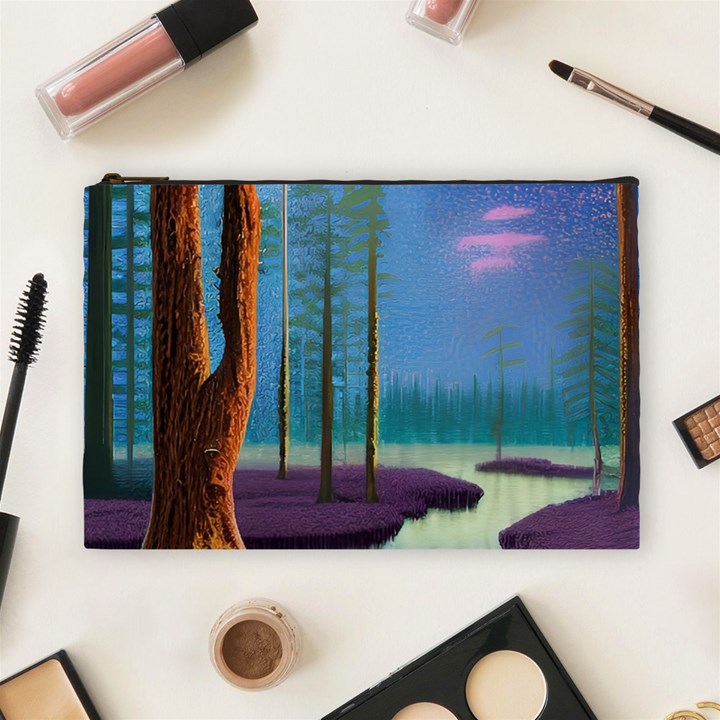 Artwork Outdoors Night Trees Setting Scene Forest Woods Light Moonlight Nature Cosmetic Bag (Large)