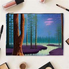 Artwork Outdoors Night Trees Setting Scene Forest Woods Light Moonlight Nature Cosmetic Bag (xl)