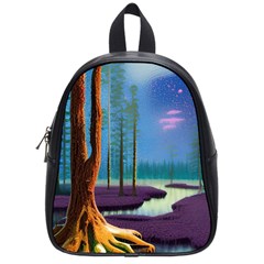 Artwork Outdoors Night Trees Setting Scene Forest Woods Light Moonlight Nature School Bag (small) by Posterlux