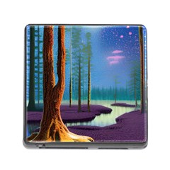 Artwork Outdoors Night Trees Setting Scene Forest Woods Light Moonlight Nature Memory Card Reader (square 5 Slot)