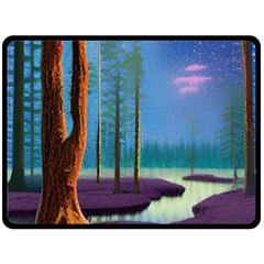 Artwork Outdoors Night Trees Setting Scene Forest Woods Light Moonlight Nature Fleece Blanket (large)