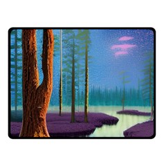 Artwork Outdoors Night Trees Setting Scene Forest Woods Light Moonlight Nature Fleece Blanket (small)