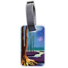 Artwork Outdoors Night Trees Setting Scene Forest Woods Light Moonlight Nature Luggage Tag (two Sides)