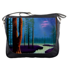 Artwork Outdoors Night Trees Setting Scene Forest Woods Light Moonlight Nature Messenger Bag by Posterlux