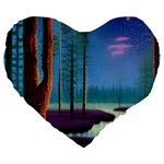 Artwork Outdoors Night Trees Setting Scene Forest Woods Light Moonlight Nature Large 19  Premium Heart Shape Cushions Front