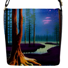 Artwork Outdoors Night Trees Setting Scene Forest Woods Light Moonlight Nature Flap Closure Messenger Bag (s) by Posterlux