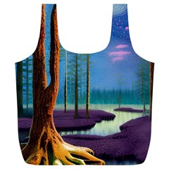 Artwork Outdoors Night Trees Setting Scene Forest Woods Light Moonlight Nature Full Print Recycle Bag (xl) by Posterlux