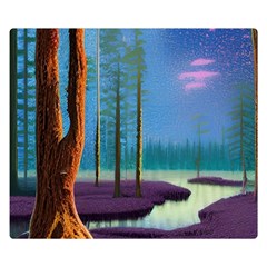 Artwork Outdoors Night Trees Setting Scene Forest Woods Light Moonlight Nature Two Sides Premium Plush Fleece Blanket (kids Size) by Posterlux