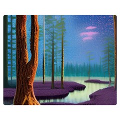 Artwork Outdoors Night Trees Setting Scene Forest Woods Light Moonlight Nature Two Sides Premium Plush Fleece Blanket (teen Size) by Posterlux