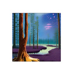 Artwork Outdoors Night Trees Setting Scene Forest Woods Light Moonlight Nature Satin Bandana Scarf 22  X 22  by Posterlux