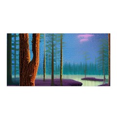 Artwork Outdoors Night Trees Setting Scene Forest Woods Light Moonlight Nature Satin Wrap 35  X 70  by Posterlux