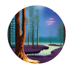 Artwork Outdoors Night Trees Setting Scene Forest Woods Light Moonlight Nature Mini Round Pill Box