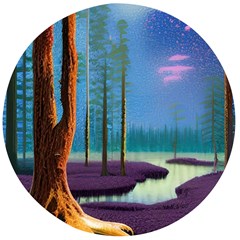 Artwork Outdoors Night Trees Setting Scene Forest Woods Light Moonlight Nature Wooden Bottle Opener (round) by Posterlux