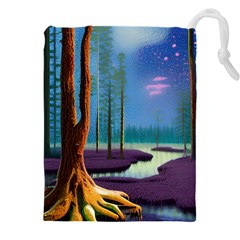 Artwork Outdoors Night Trees Setting Scene Forest Woods Light Moonlight Nature Drawstring Pouch (4xl)