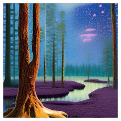 Artwork Outdoors Night Trees Setting Scene Forest Woods Light Moonlight Nature Lightweight Scarf  by Posterlux