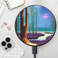 Artwork Outdoors Night Trees Setting Scene Forest Woods Light Moonlight Nature Wireless Fast Charger(black) by Posterlux