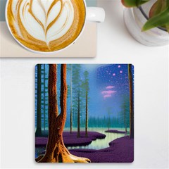 Artwork Outdoors Night Trees Setting Scene Forest Woods Light Moonlight Nature Uv Print Square Tile Coaster  by Posterlux