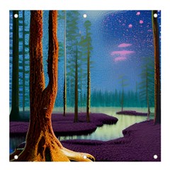 Artwork Outdoors Night Trees Setting Scene Forest Woods Light Moonlight Nature Banner And Sign 4  X 4 