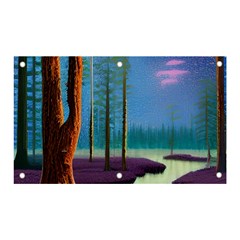 Artwork Outdoors Night Trees Setting Scene Forest Woods Light Moonlight Nature Banner And Sign 5  X 3  by Posterlux