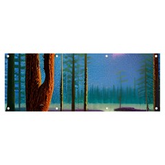 Artwork Outdoors Night Trees Setting Scene Forest Woods Light Moonlight Nature Banner And Sign 8  X 3  by Posterlux