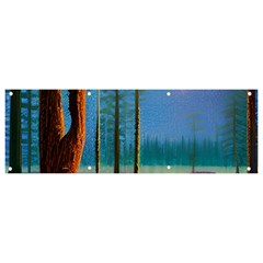 Artwork Outdoors Night Trees Setting Scene Forest Woods Light Moonlight Nature Banner And Sign 9  X 3  by Posterlux