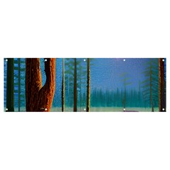 Artwork Outdoors Night Trees Setting Scene Forest Woods Light Moonlight Nature Banner And Sign 12  X 4 