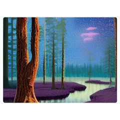 Artwork Outdoors Night Trees Setting Scene Forest Woods Light Moonlight Nature Two Sides Premium Plush Fleece Blanket (baby Size) by Posterlux