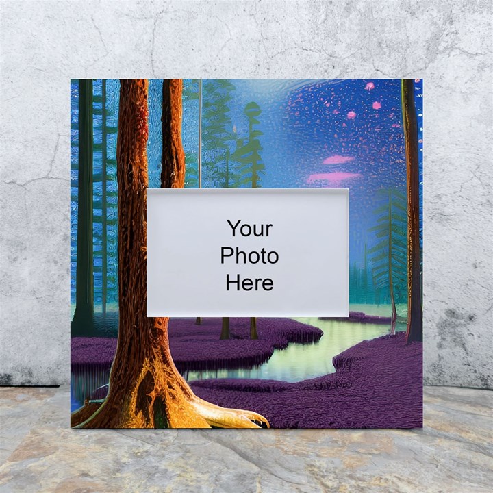 Artwork Outdoors Night Trees Setting Scene Forest Woods Light Moonlight Nature White Box Photo Frame 4  x 6 