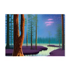 Artwork Outdoors Night Trees Setting Scene Forest Woods Light Moonlight Nature Crystal Sticker (a4) by Posterlux