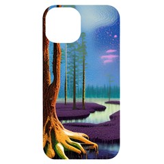 Artwork Outdoors Night Trees Setting Scene Forest Woods Light Moonlight Nature Iphone 14 Black Uv Print Case