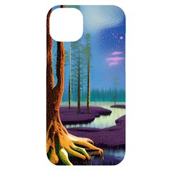 Artwork Outdoors Night Trees Setting Scene Forest Woods Light Moonlight Nature Iphone 14 Plus Black Uv Print Case by Posterlux