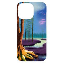 Artwork Outdoors Night Trees Setting Scene Forest Woods Light Moonlight Nature Iphone 14 Pro Max Black Uv Print Case by Posterlux