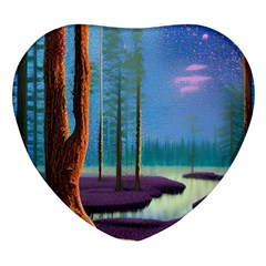 Artwork Outdoors Night Trees Setting Scene Forest Woods Light Moonlight Nature Heart Glass Fridge Magnet (4 Pack) by Posterlux