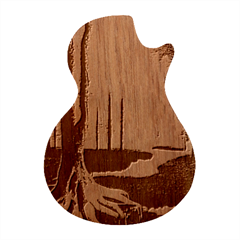 Artwork Outdoors Night Trees Setting Scene Forest Woods Light Moonlight Nature Guitar Shape Wood Guitar Pick Holder Case And Picks Set by Posterlux