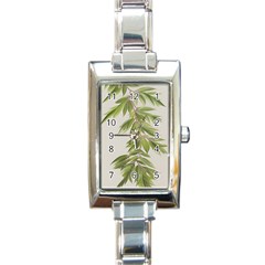 Watercolor Leaves Branch Nature Plant Growing Still Life Botanical Study Rectangle Italian Charm Watch by Posterlux