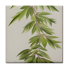 Watercolor Leaves Branch Nature Plant Growing Still Life Botanical Study Tile Coaster by Posterlux