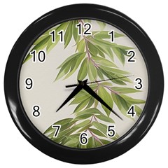 Watercolor Leaves Branch Nature Plant Growing Still Life Botanical Study Wall Clock (black)