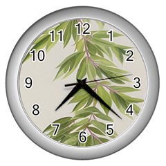 Watercolor Leaves Branch Nature Plant Growing Still Life Botanical Study Wall Clock (silver) by Posterlux