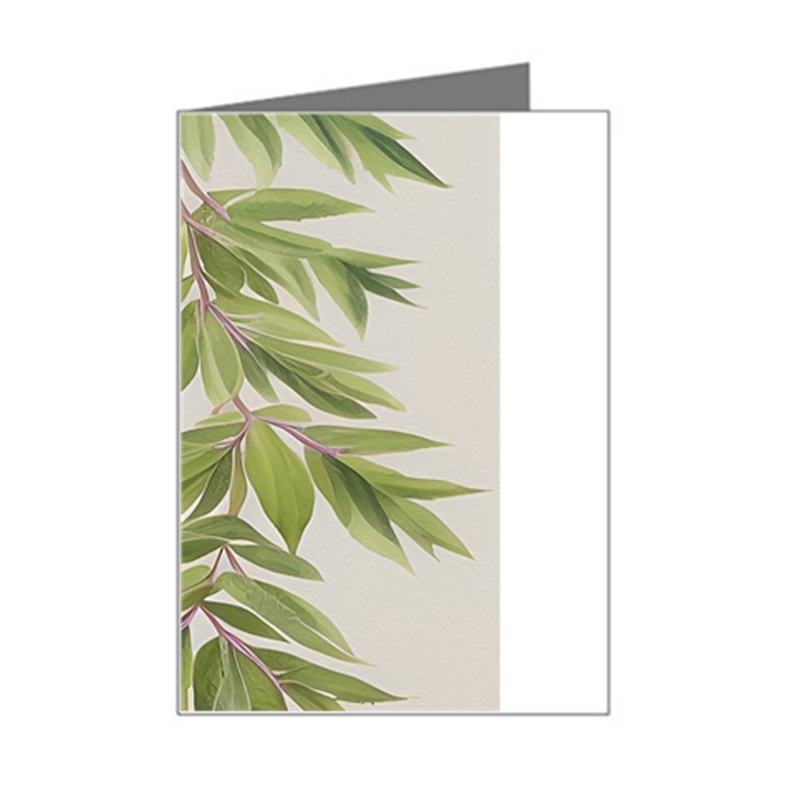 Watercolor Leaves Branch Nature Plant Growing Still Life Botanical Study Mini Greeting Card