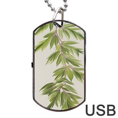 Watercolor Leaves Branch Nature Plant Growing Still Life Botanical Study Dog Tag Usb Flash (one Side) by Posterlux