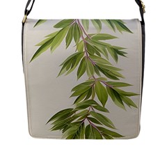 Watercolor Leaves Branch Nature Plant Growing Still Life Botanical Study Flap Closure Messenger Bag (l) by Posterlux