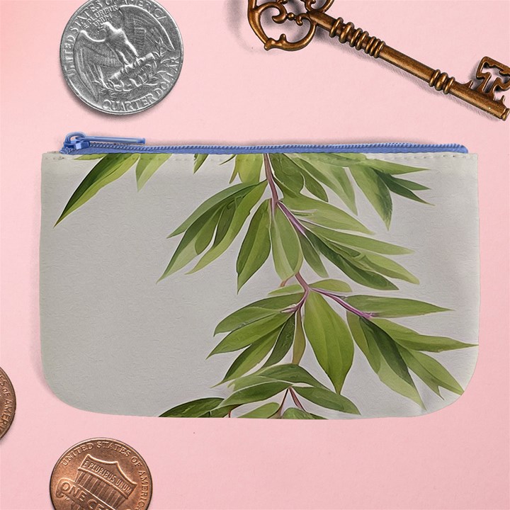 Watercolor Leaves Branch Nature Plant Growing Still Life Botanical Study Large Coin Purse