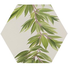 Watercolor Leaves Branch Nature Plant Growing Still Life Botanical Study Wooden Puzzle Hexagon by Posterlux