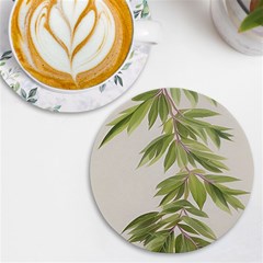 Watercolor Leaves Branch Nature Plant Growing Still Life Botanical Study Uv Print Round Tile Coaster by Posterlux